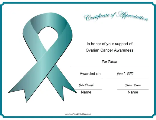 Ovarian Cancer Awareness Ribbon certificate