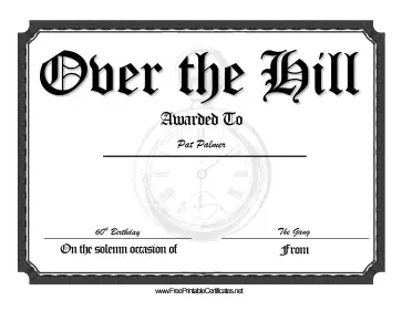 Over The Hill certificate