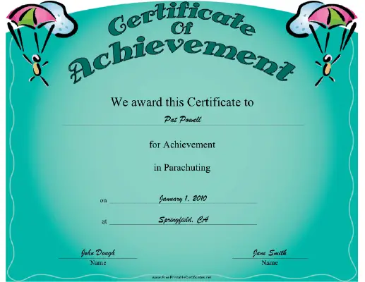 Parachuting certificate