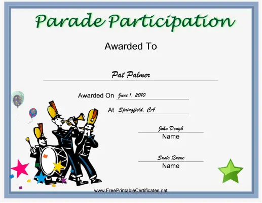 Parade Participation certificate