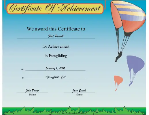 Paragliding certificate