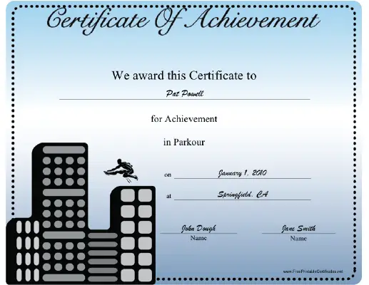 Parkour certificate