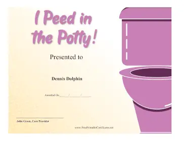 Peed In Potty Award certificate
