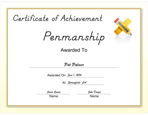 Penmanship Achievement certificate