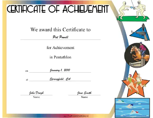 Pentathlon certificate