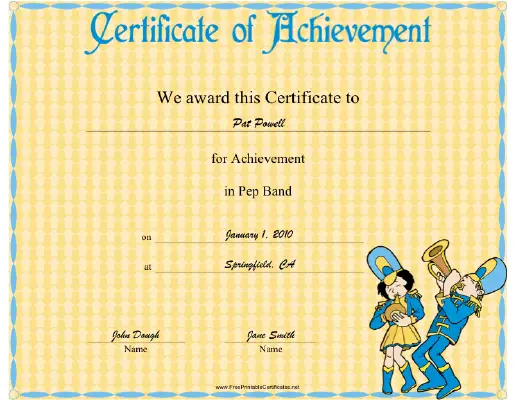 Pep Band certificate