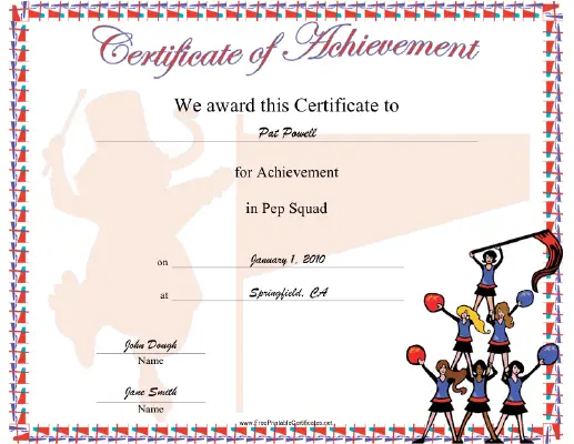 Pep Squad certificate
