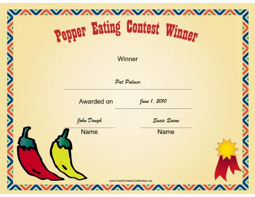 Pepper Eating certificate