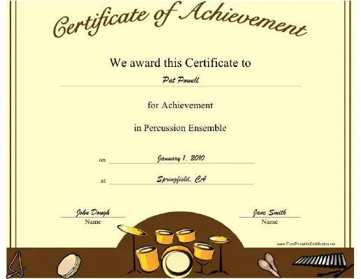 Percussion Ensemble certificate