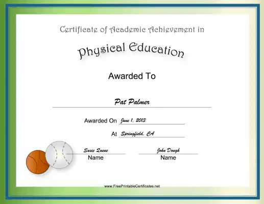Physical Education Academic certificate
