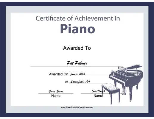 Piano Instrumental Music certificate