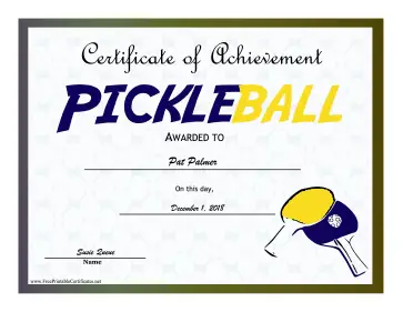 Pickleball Award certificate