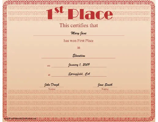 1st Place certificate