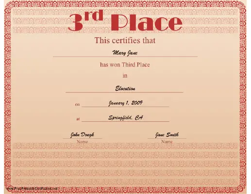 3rd Place certificate