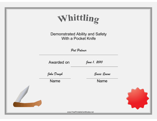 Pocket Knife certificate