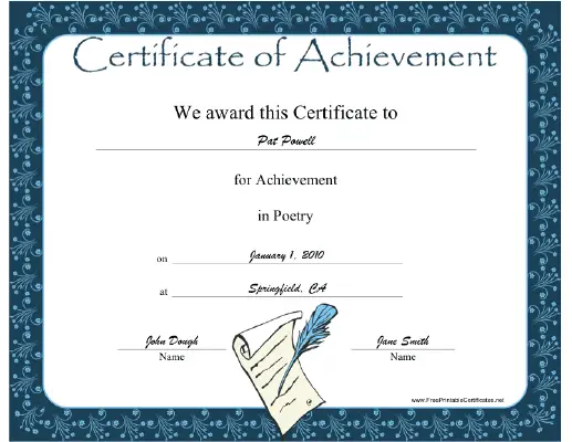 Poetry certificate