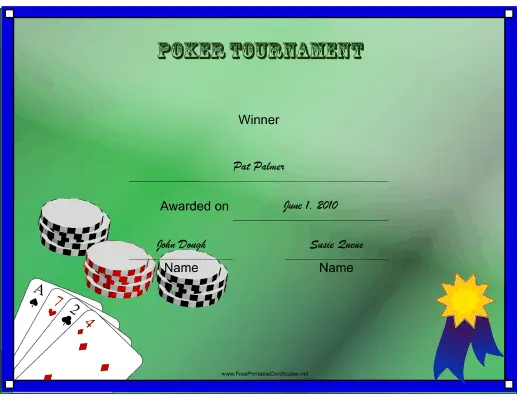 Poker Tournament Winner certificate