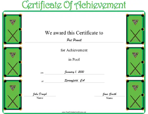 Pool certificate