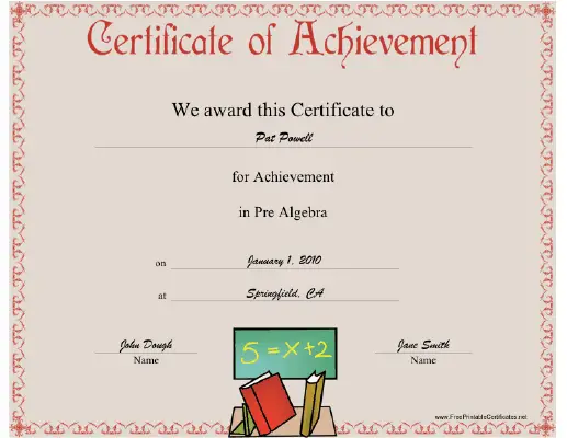 Pre-Algebra certificate