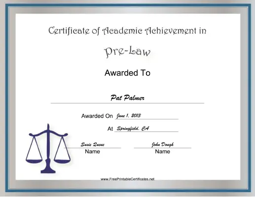 Pre-Law Academic certificate