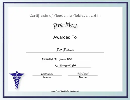 Pre-Med Academic certificate