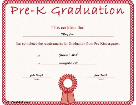 Pre-Kindergarten Graduation certificate