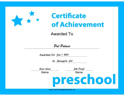 Preschool Achievement certificate
