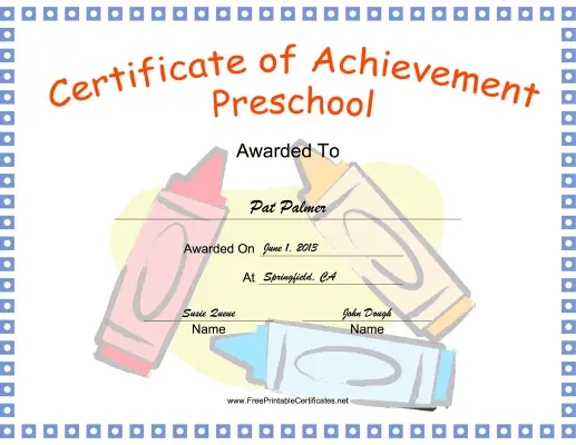 Preschool Achievement certificate