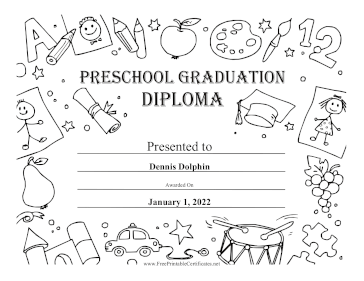 Preschool Graduation Diploma Black and White certificate
