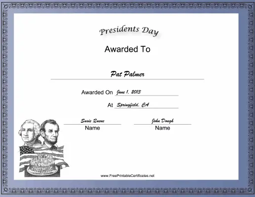 Presidents Day Holiday certificate