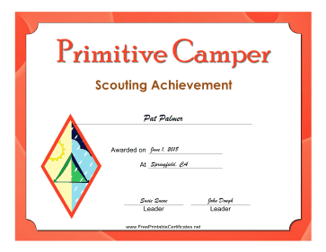 Primitive Camper Badge certificate