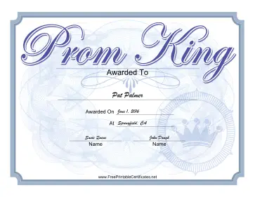 Prom King certificate