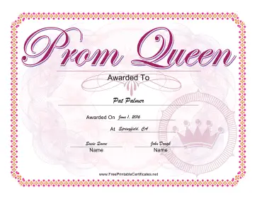 Prom Queen certificate