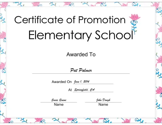Promotion certificate