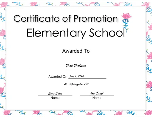 Promotion Elementary School certificate