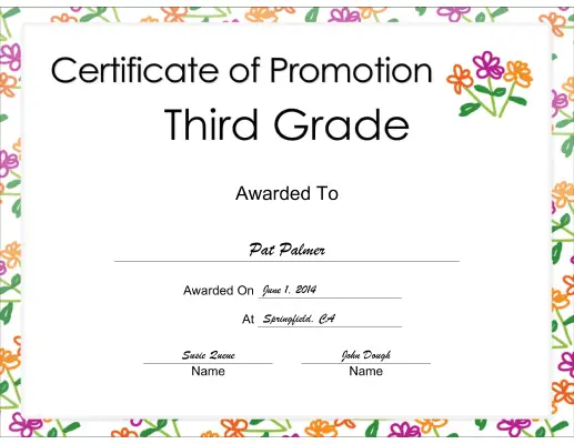 Third Grade Promotion certificate