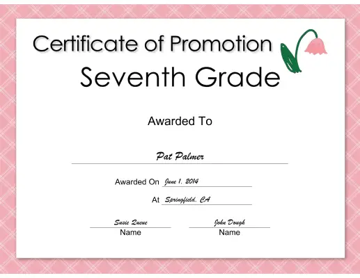 Seventh Grade Promotion certificate