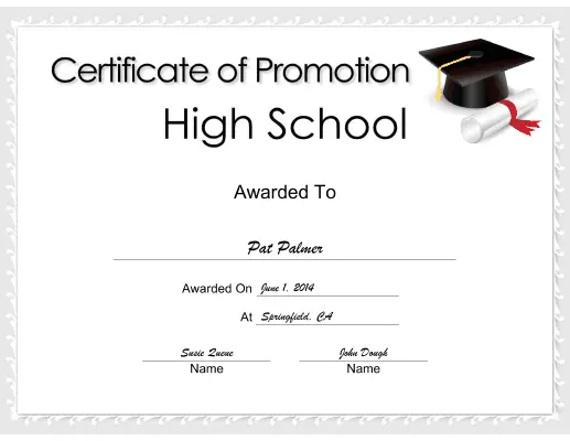 High School Promotion certificate