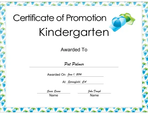 Kindergarten Promotion certificate