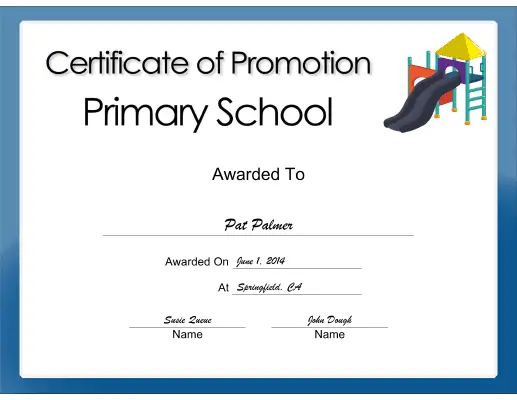 Primary School Promotion certificate