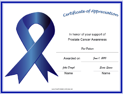 Prostate Cancer Awareness Ribbon certificate