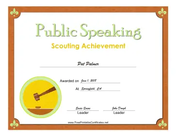 Public Speaking Badge certificate