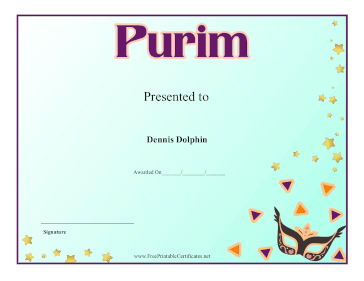 Purim certificate