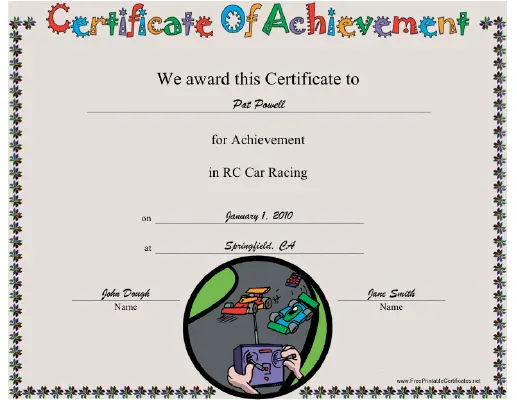 RC Car Racing certificate