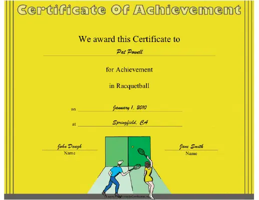 Racquetball certificate