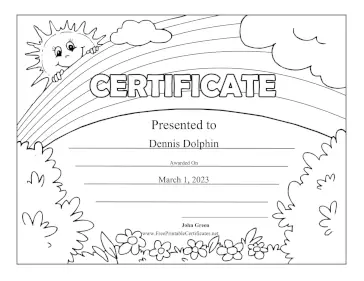 Rainbow Sunshine Black and White certificate