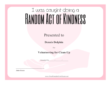 Random Acts Of Kindness Award certificate