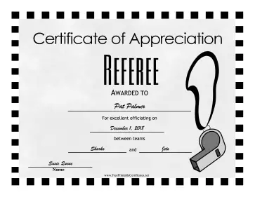 Referee Award certificate