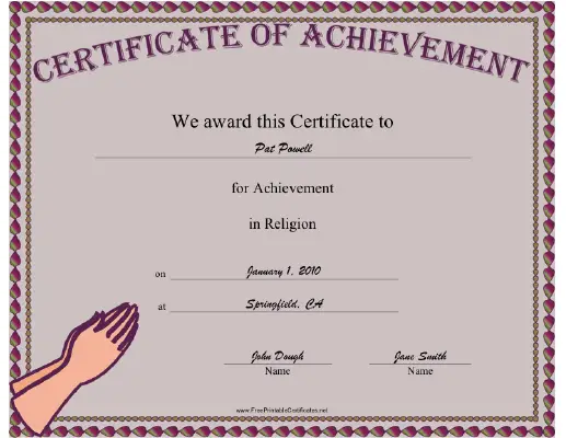 Religion certificate