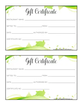 Restaurant Gift certificate